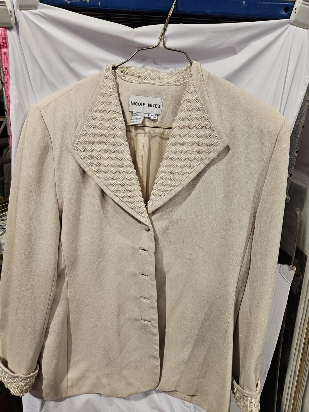 Nicole Nites Women's Jacket 5 Button Down Light Beige Size 16 TG2497